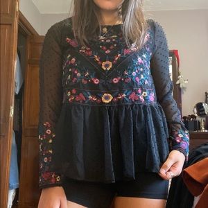 Allison NY Swiss Dot Embroidered Peplum Top